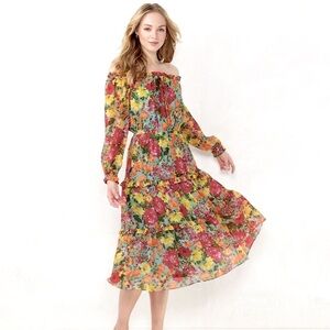 ⭐️BOGO FREE⭐️ LAUREN CONRAD Floral Off the Shoulder MIDI Ruffle Dress